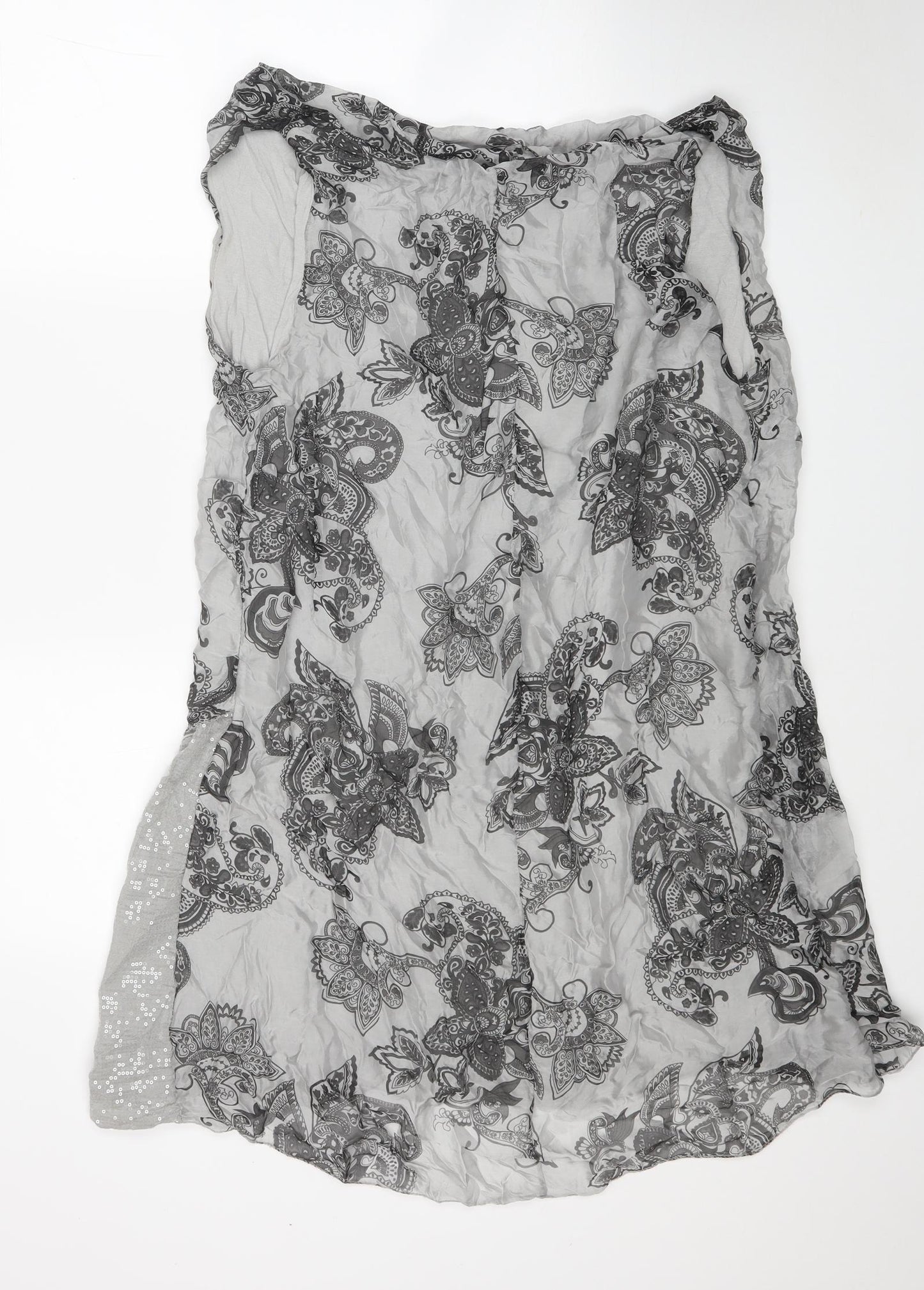 H. Trend Womens Grey Geometric Silk Tunic Blouse Size XL Boat Neck