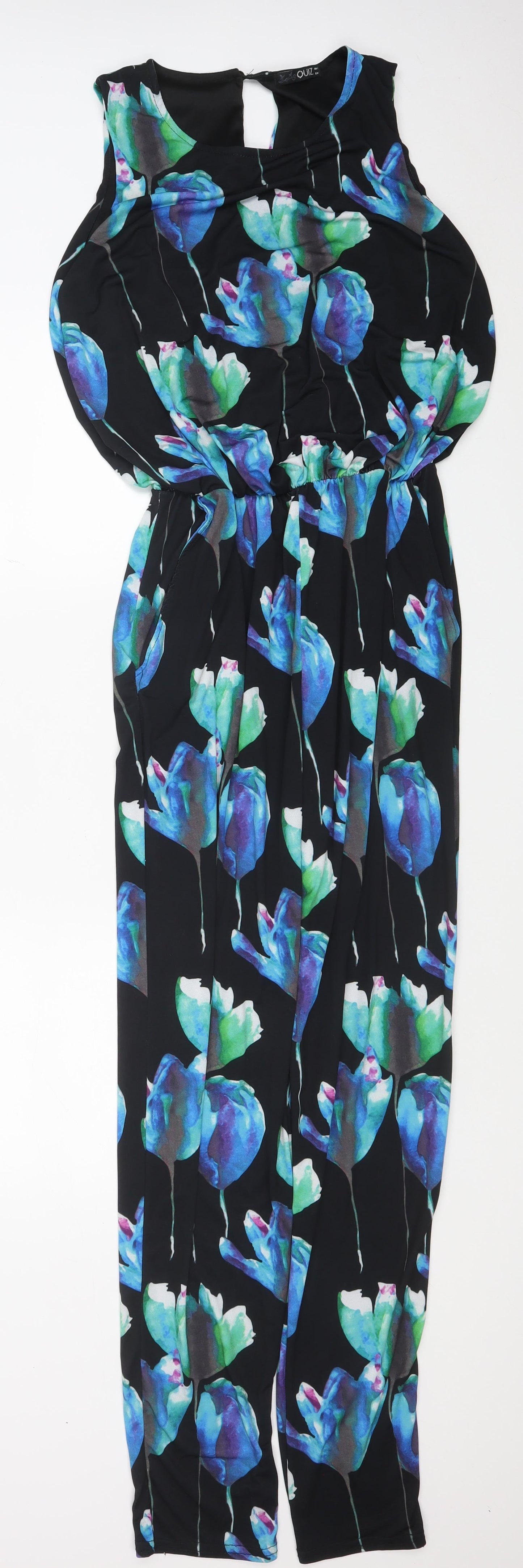 Quiz Womens Black Floral Polyester Jumpsuit One-Piece Size 12 L32 in Button