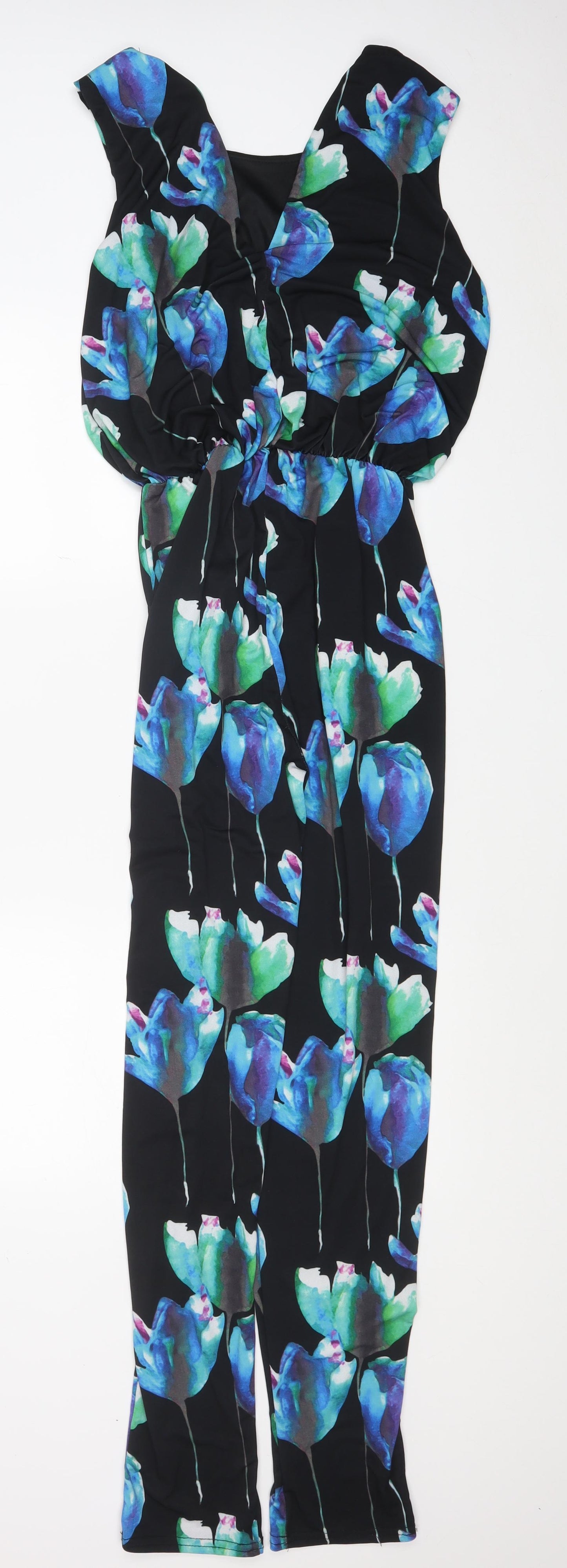 Quiz Womens Black Floral Polyester Jumpsuit One-Piece Size 12 L32 in Button