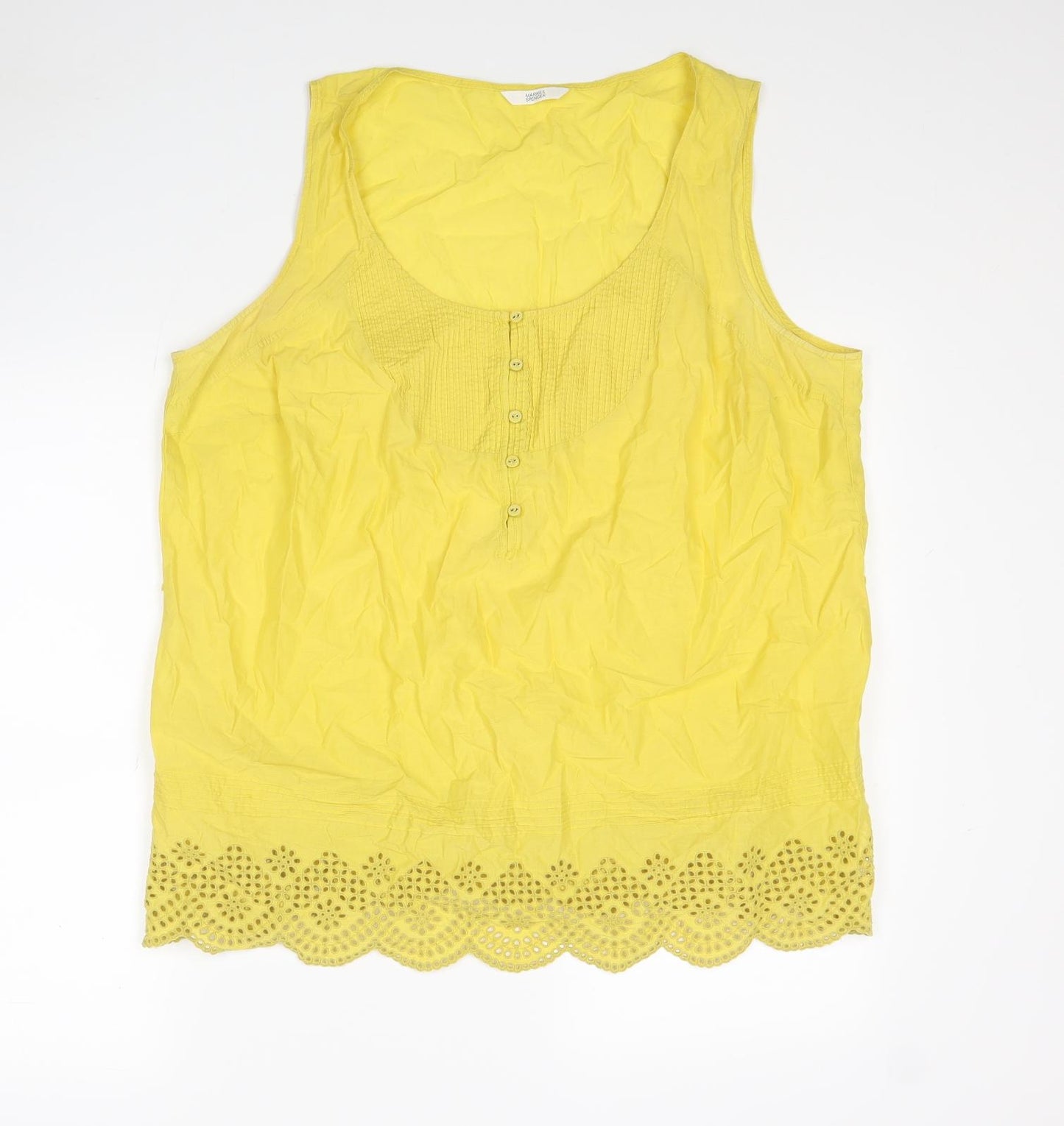Marks and Spencer Womens Yellow Cotton Basic Tank Size 20 Scoop Neck