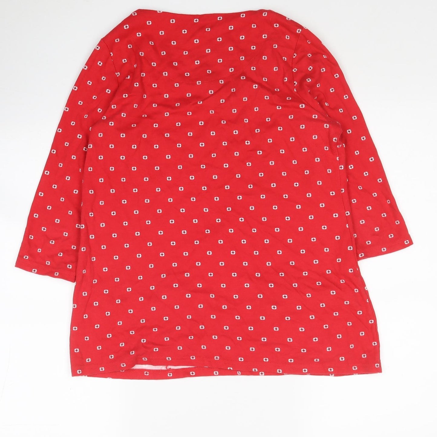 Love Leisure Womens Red Geometric Cotton Basic T-Shirt Size 12 Scoop Neck