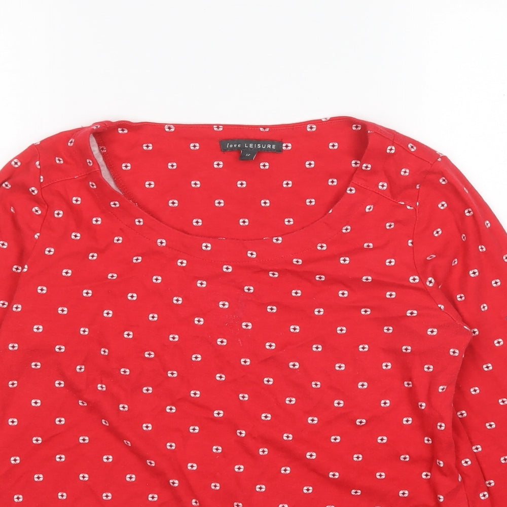 Love Leisure Womens Red Geometric Cotton Basic T-Shirt Size 12 Scoop Neck