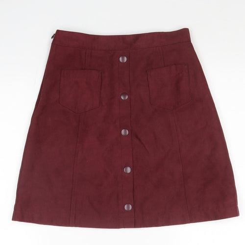 Eifni Womens Red Polyester A-Line Skirt Size S Zip