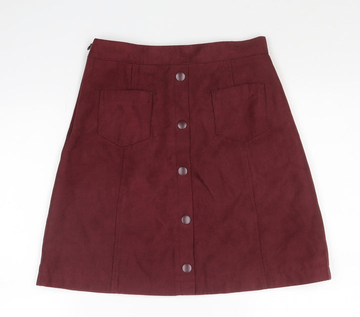 Eifni Womens Red Polyester A-Line Skirt Size S Zip