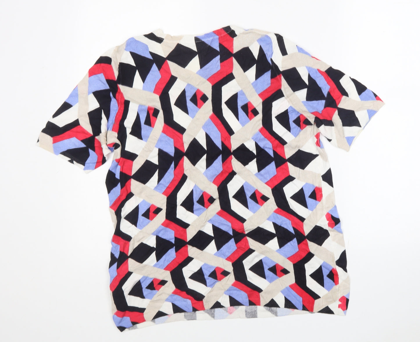 Marks and Spencer Womens Multicoloured Geometric Viscose Jersey T-Shirt Size 16 Round Neck