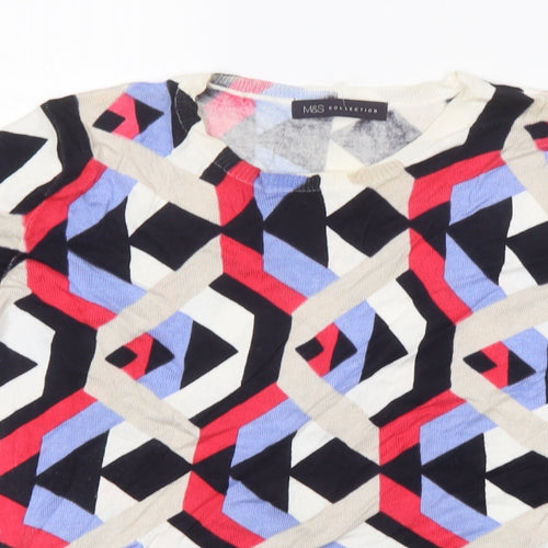 Marks and Spencer Womens Multicoloured Geometric Viscose Jersey T-Shirt Size 16 Round Neck