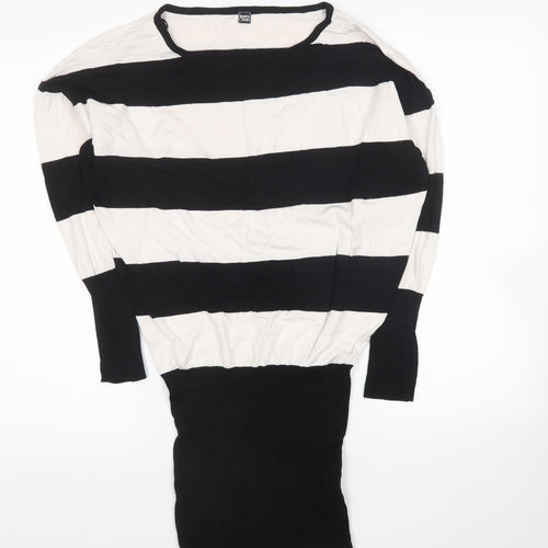 Pimkie Womens Black Striped Viscose Tunic Blouse Size S Round Neck