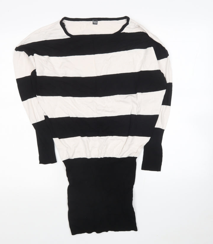 Pimkie Womens Black Striped Viscose Tunic Blouse Size S Round Neck