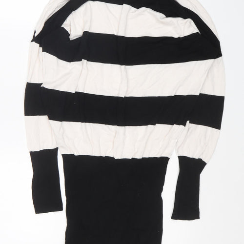 Pimkie Womens Black Striped Viscose Tunic Blouse Size S Round Neck