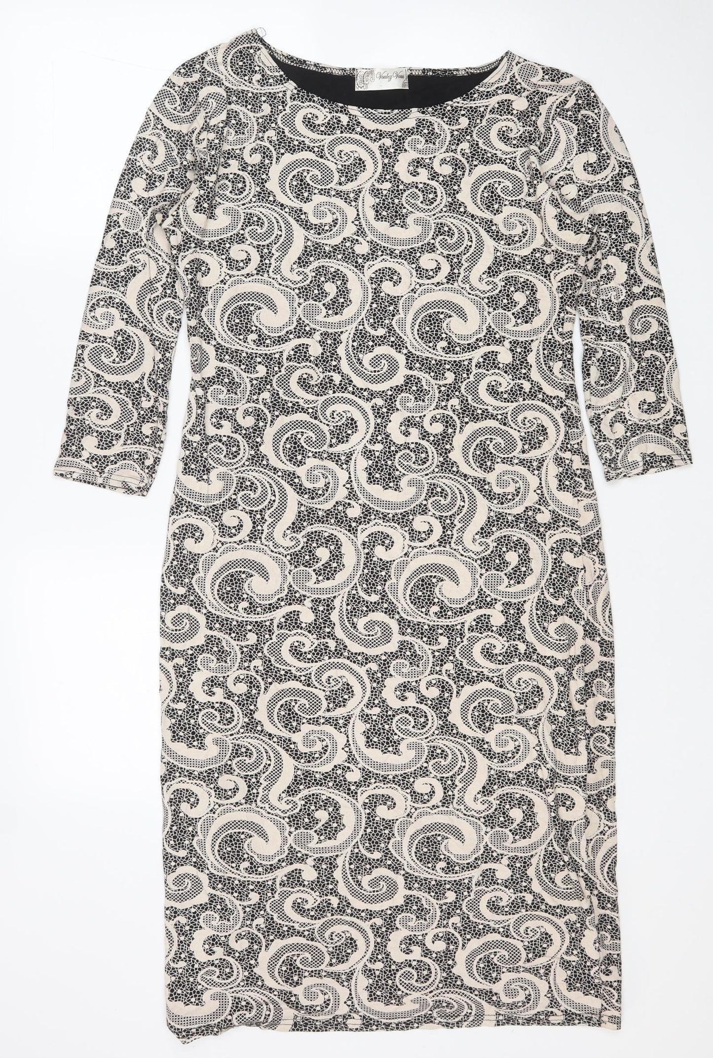 Voulez-Vous Womens Beige Paisley Polyester A-Line Size XL Round Neck Pullover