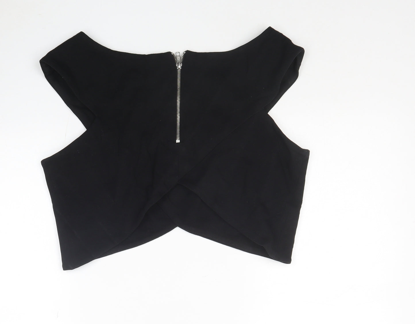 River Island Womens Black Viscose Cropped Blouse Size 16 V-Neck