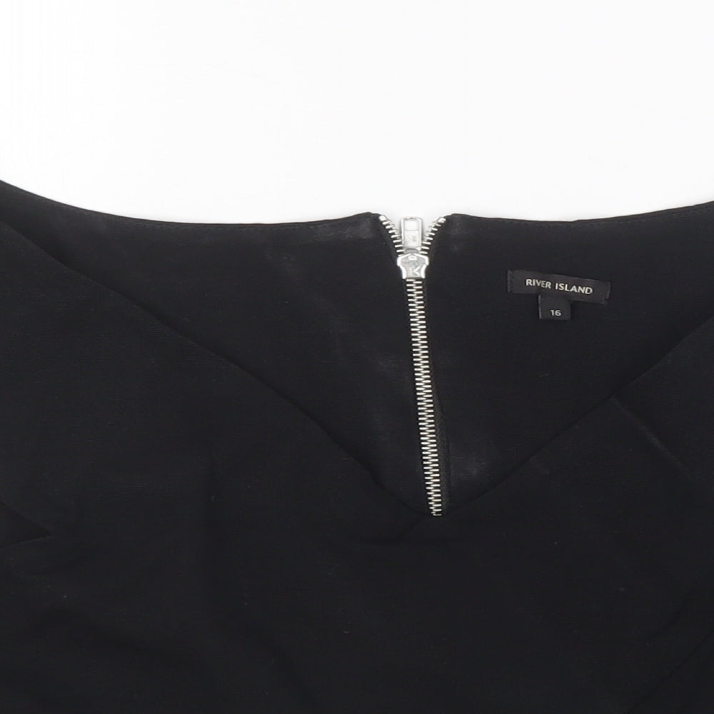 River Island Womens Black Viscose Cropped Blouse Size 16 V-Neck