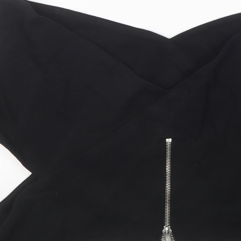 River Island Womens Black Viscose Cropped Blouse Size 16 V-Neck