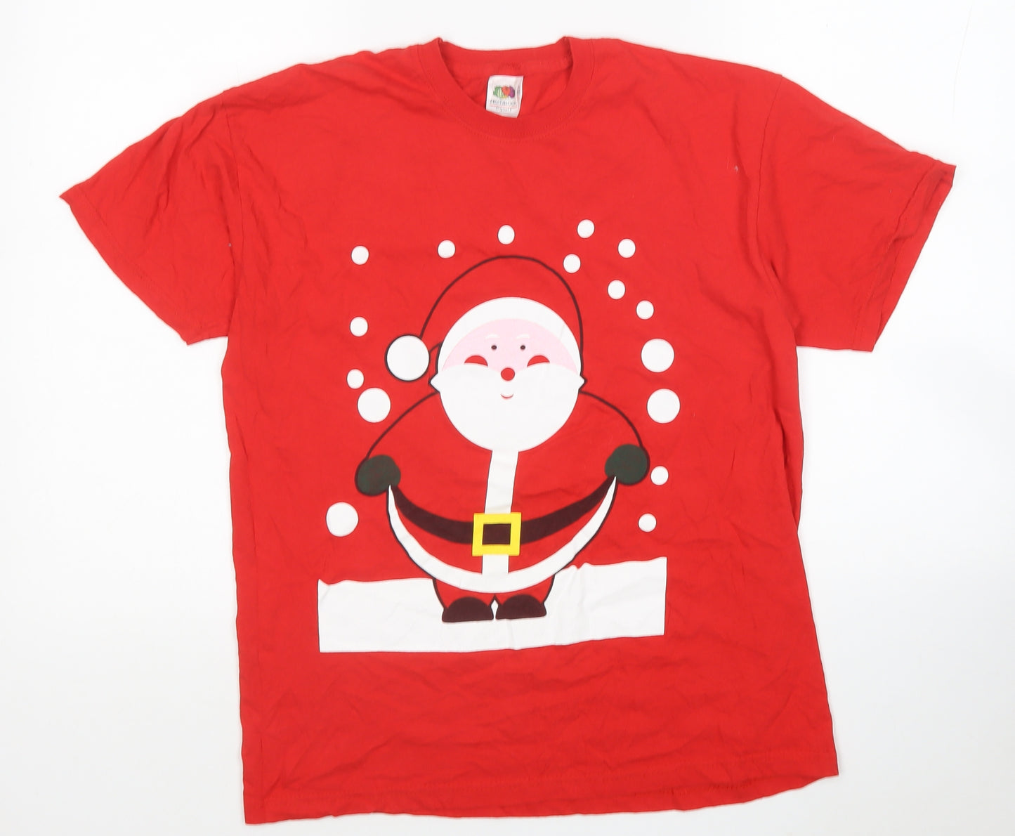 Fruit of the Loom Mens Red Cotton T-Shirt Size M Round Neck - Christmas Santa