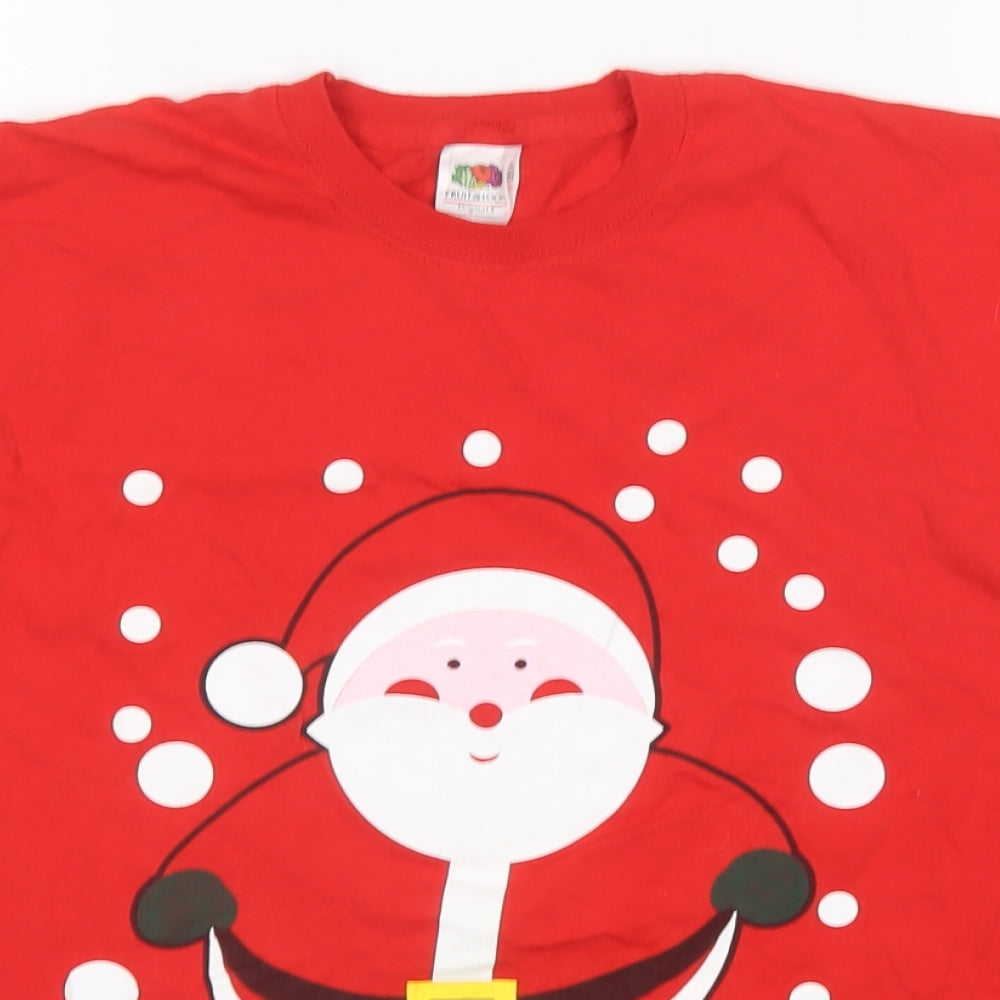 Fruit of the Loom Mens Red Cotton T-Shirt Size M Round Neck - Christmas Santa
