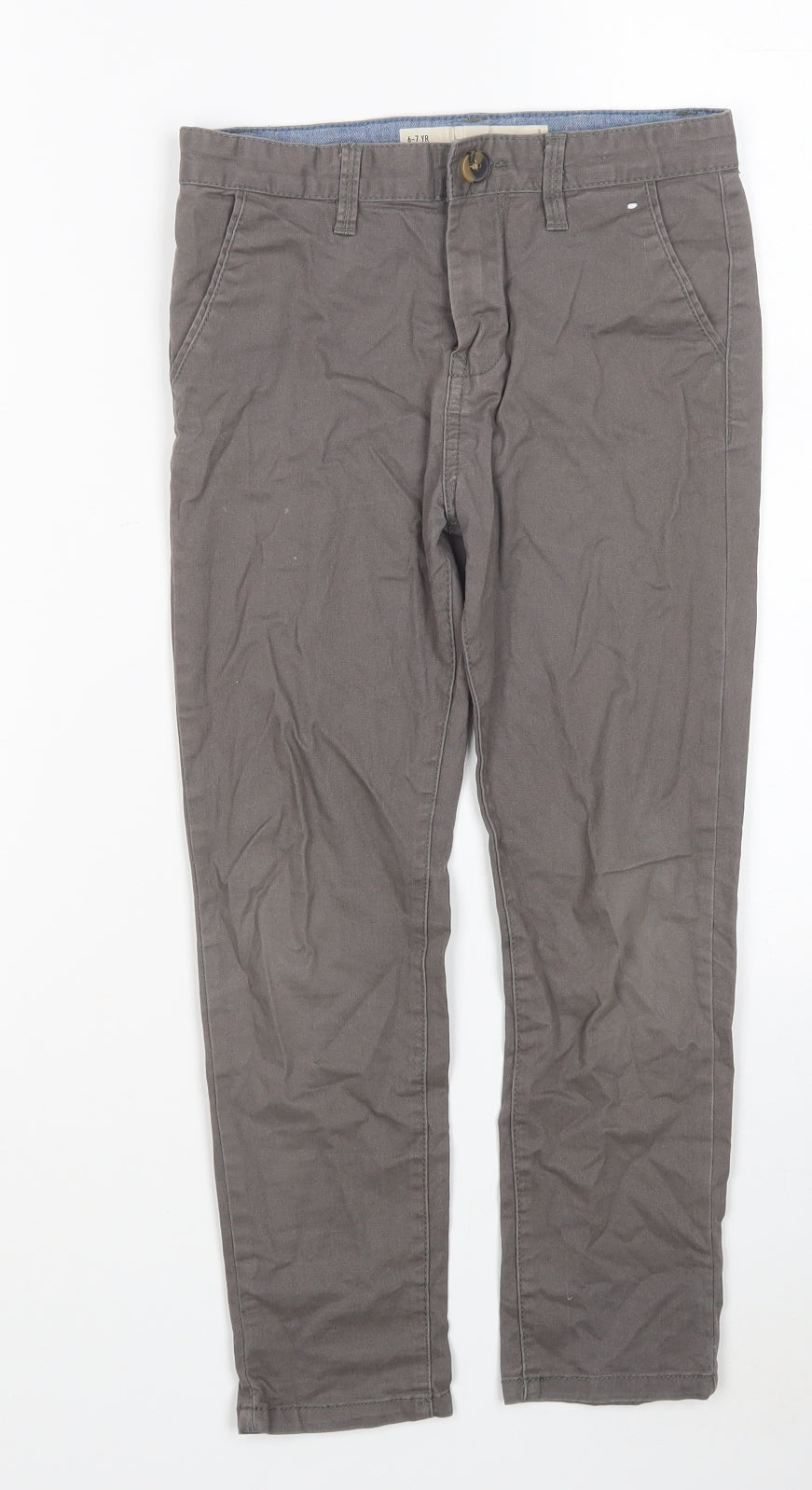 Denim & Co. Boys Grey Cotton Straight Jeans Size 6-7 Years Regular Button