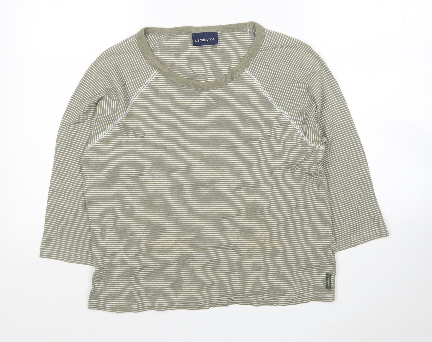 Liz Claiborne Womens Green Round Neck Striped Cotton Pullover Jumper Size L