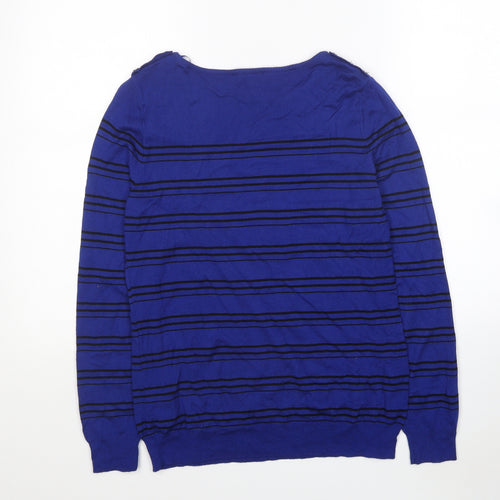LC Waikiki Womens Blue Boat Neck Striped Viscose Pullover Jumper Size M