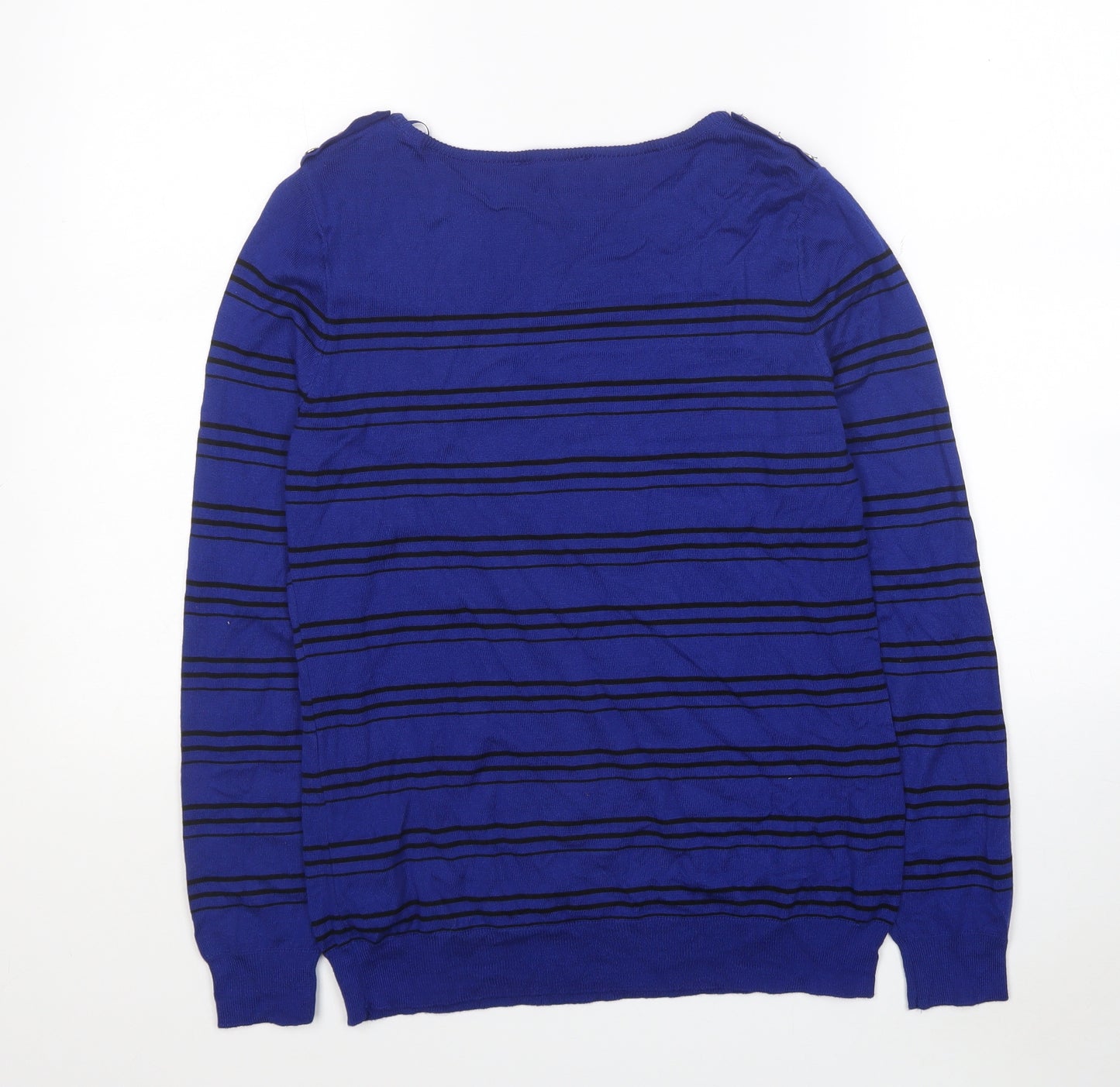 LC Waikiki Womens Blue Boat Neck Striped Viscose Pullover Jumper Size M