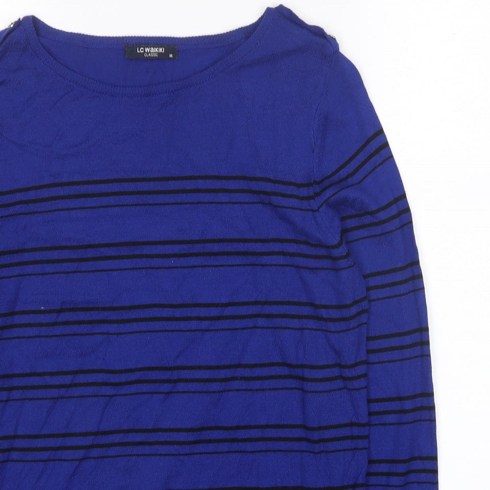 LC Waikiki Womens Blue Boat Neck Striped Viscose Pullover Jumper Size M