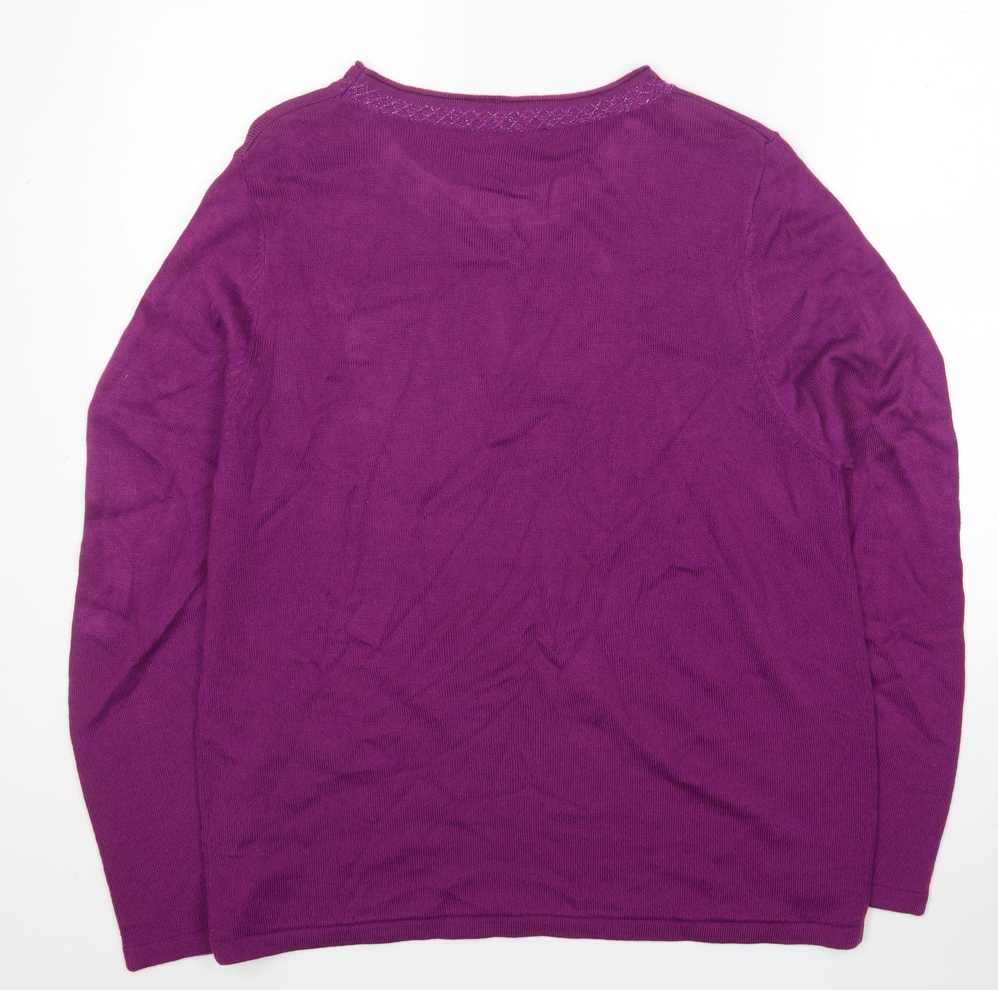 Preworn Womens Purple Round Neck Acrylic Pullover Jumper Size 2XL - Embellished Neckline