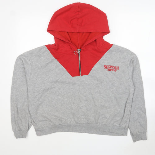 Primark Womens Grey Colourblock Polyester Pullover Hoodie Size 14 Zip - Stranger things