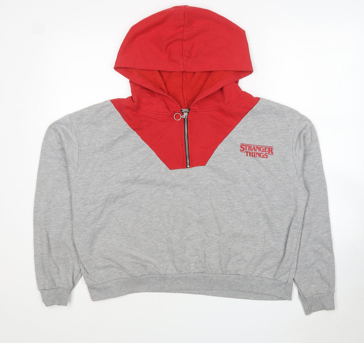 Primark Womens Grey Colourblock Polyester Pullover Hoodie Size 14 Zip - Stranger things