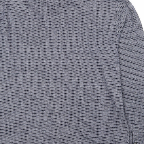 Boohoo Man Mens Blue Geometric Polyester Button-Up Size M Collared Button