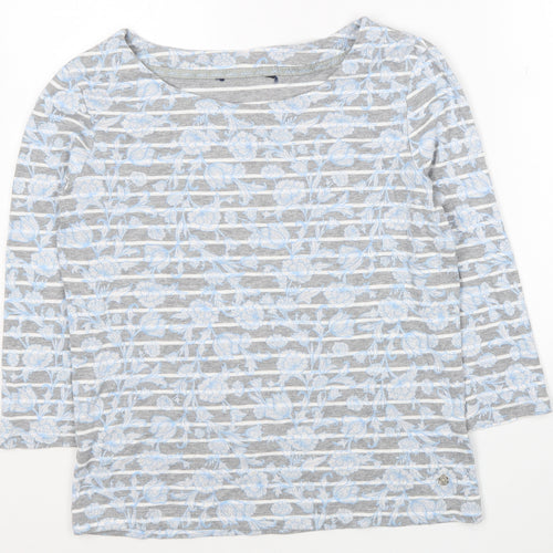 Maine Womens Grey Striped Polyester Jersey T-Shirt Size 14 Round Neck - Flower Detail