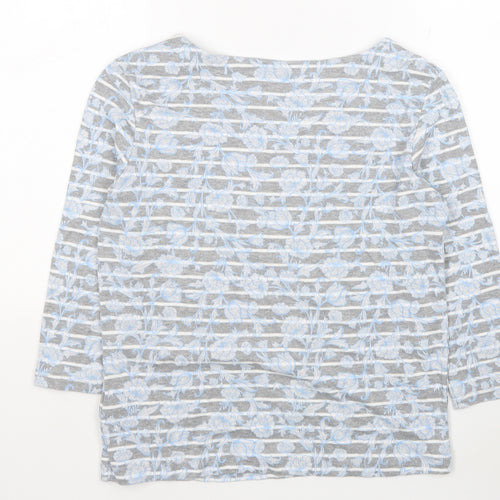 Maine Womens Grey Striped Polyester Jersey T-Shirt Size 14 Round Neck - Flower Detail