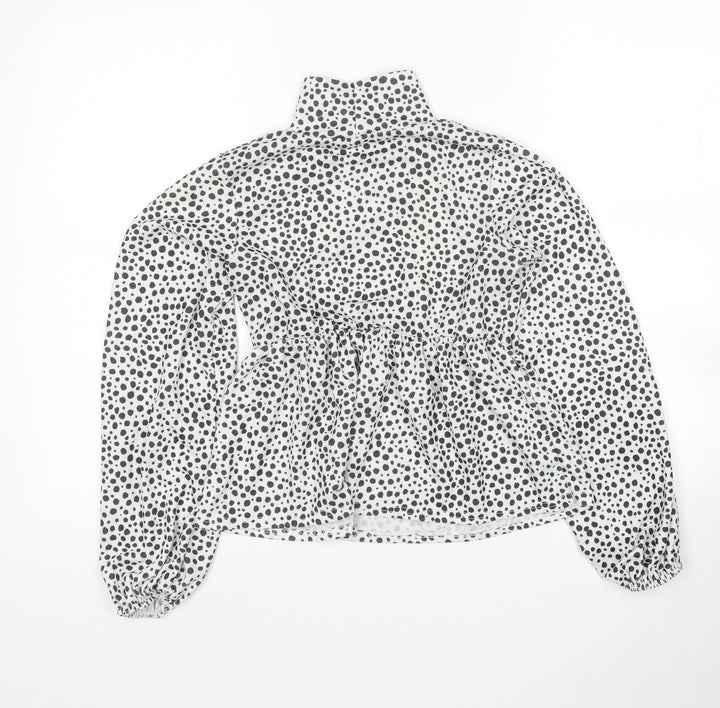 I SAW IT FIRST Womens White Polka Dot Polyester Tunic Blouse Size 8 High Neck