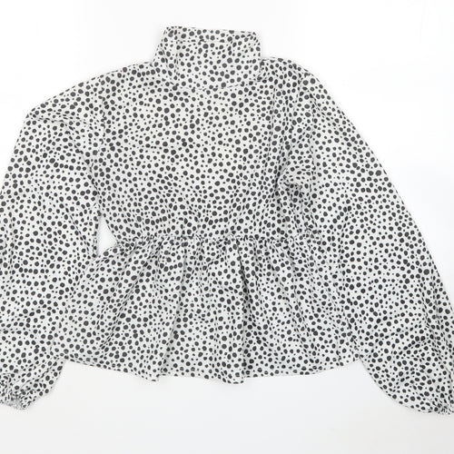 I SAW IT FIRST Womens White Polka Dot Polyester Tunic Blouse Size 8 High Neck