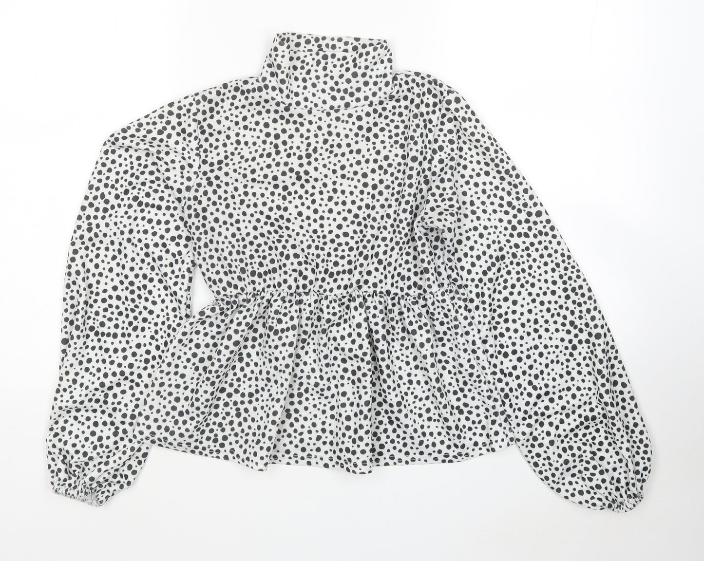 I SAW IT FIRST Womens White Polka Dot Polyester Tunic Blouse Size 8 High Neck