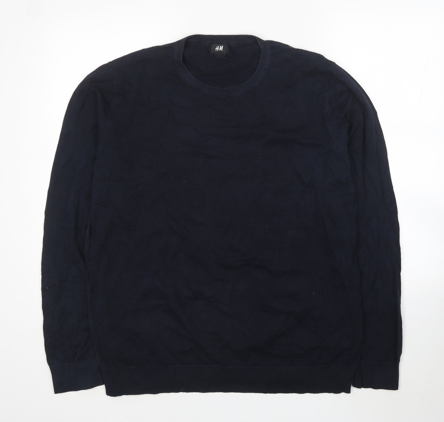 H&M Mens Blue Round Neck Cotton Pullover Jumper Size L
