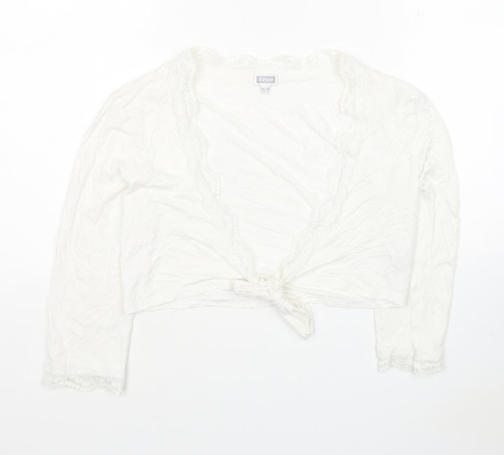 Etam Womens White Viscose Cropped T-Shirt Size 12 V-Neck