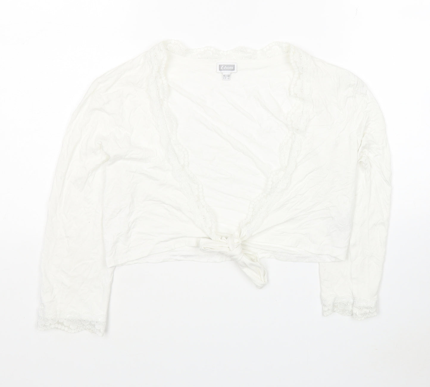 Etam Womens White Viscose Cropped T-Shirt Size 12 V-Neck