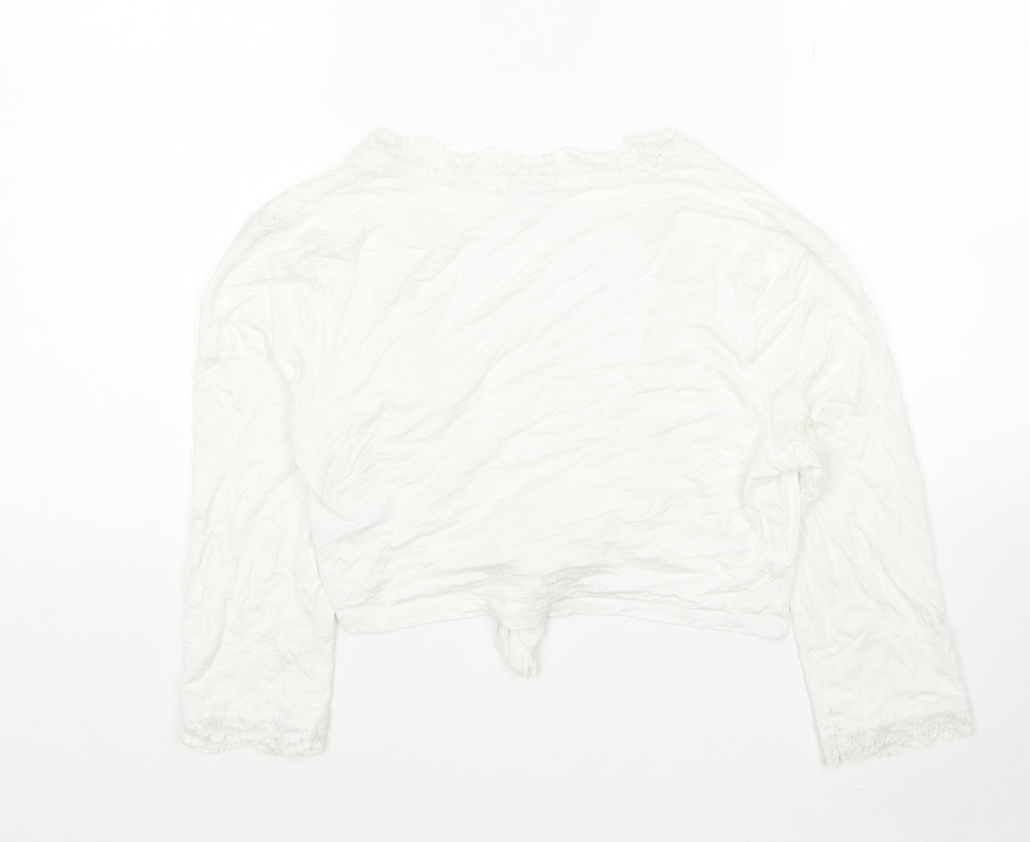 Etam Womens White Viscose Cropped T-Shirt Size 12 V-Neck