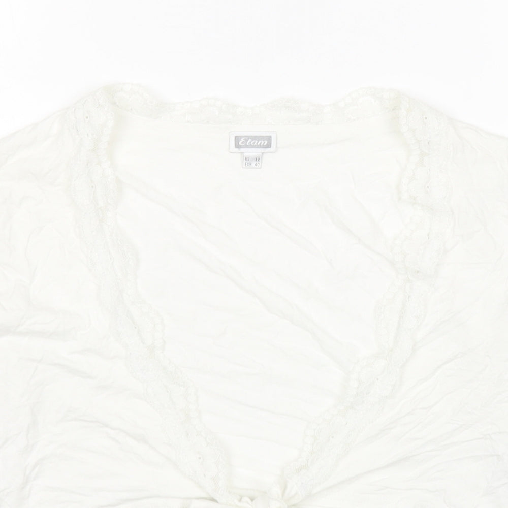Etam Womens White Viscose Cropped T-Shirt Size 12 V-Neck
