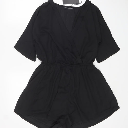 PRETTYLITTLETHING Womens Black Polyester Playsuit One-Piece Size 10 L4 in Pullover