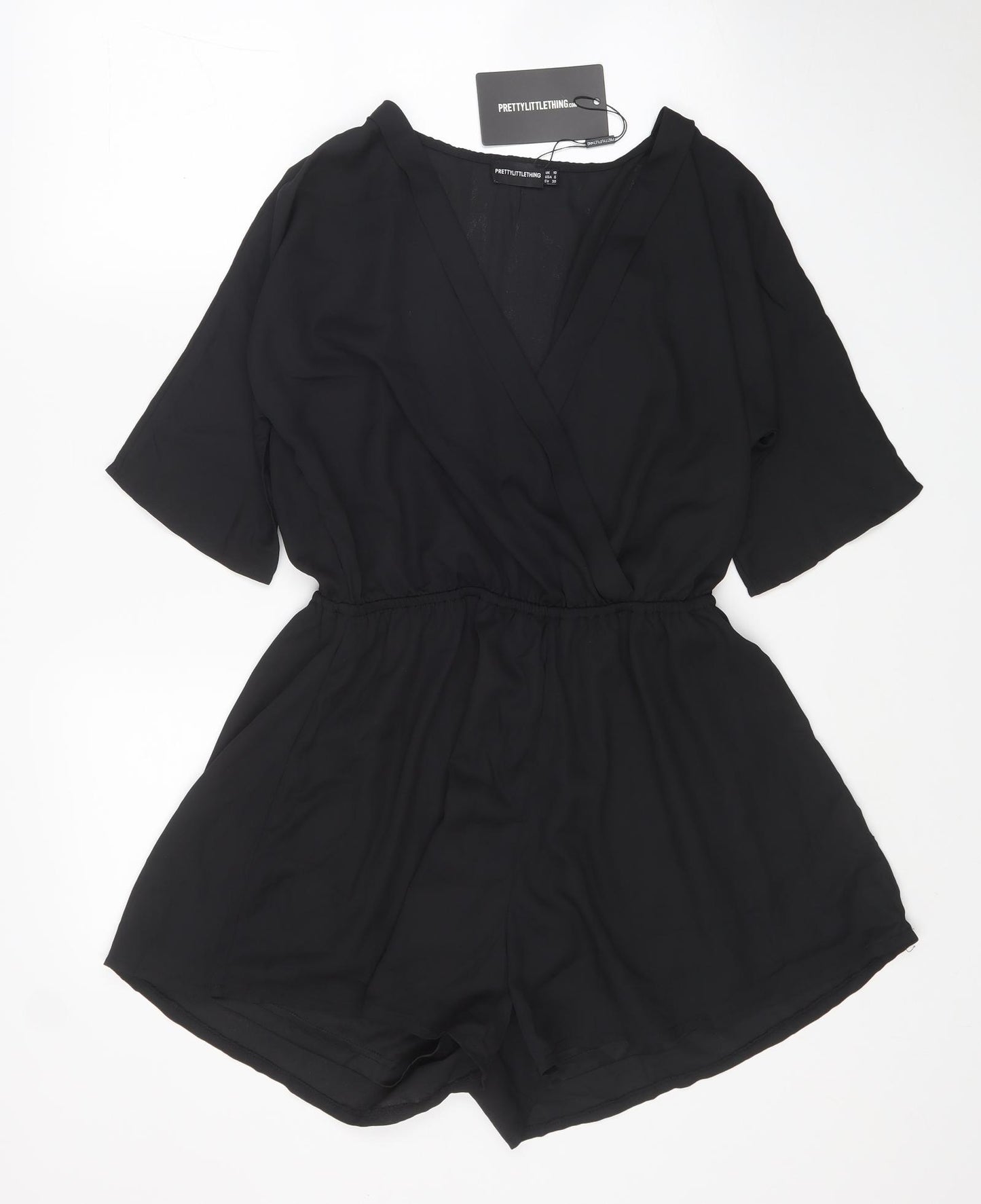 PRETTYLITTLETHING Womens Black Polyester Playsuit One-Piece Size 10 L4 in Pullover