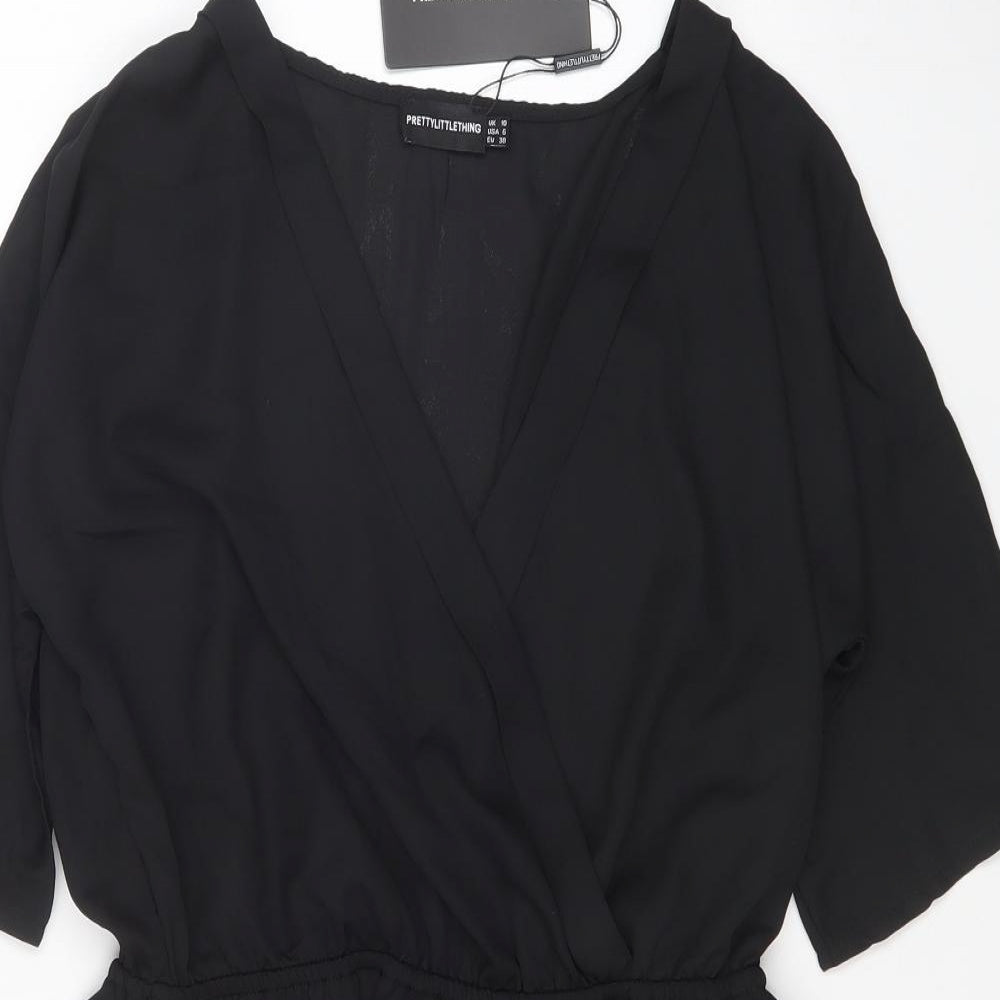 PRETTYLITTLETHING Womens Black Polyester Playsuit One-Piece Size 10 L4 in Pullover