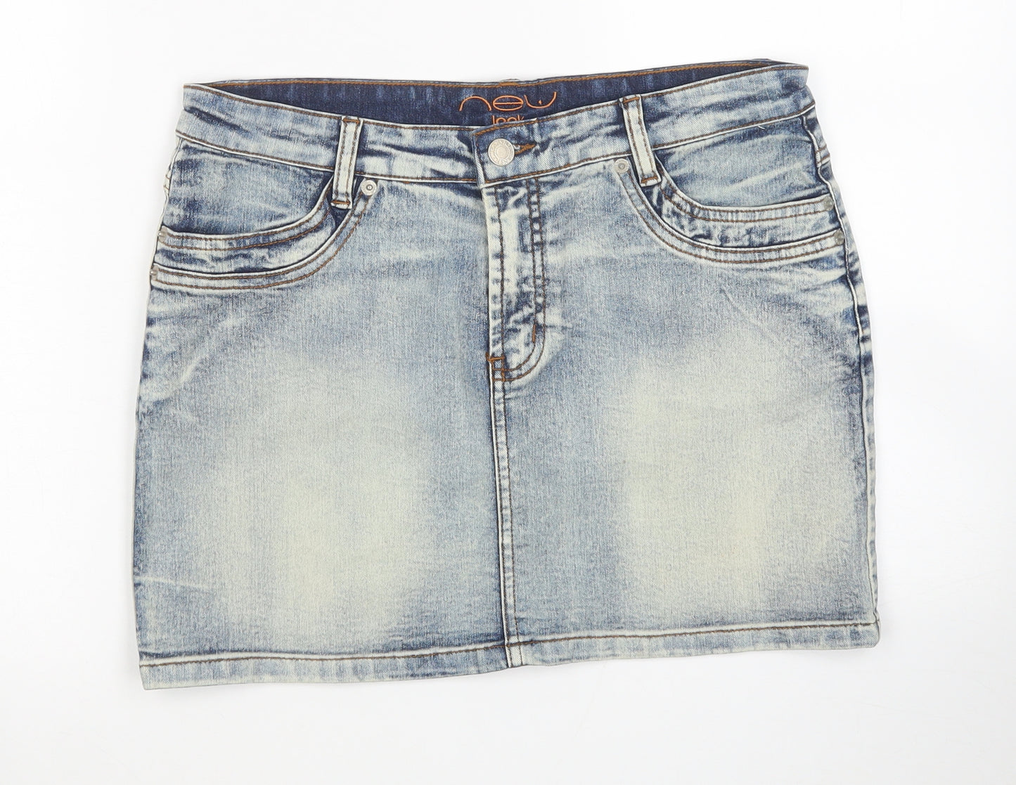 New Look Womens Grey Cotton Mini Skirt Size 12 Button