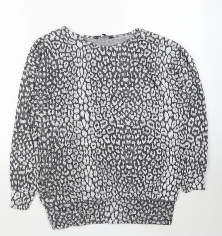 Peacocks Womens Grey Round Neck Animal Print Polyester Pullover Jumper Size S