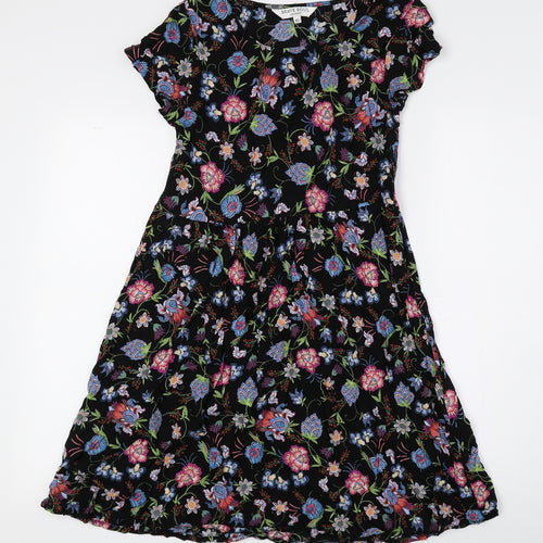 Brave Soul Womens Black Floral Viscose A-Line Size XS Round Neck Pullover