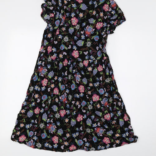 Brave Soul Womens Black Floral Viscose A-Line Size XS Round Neck Pullover