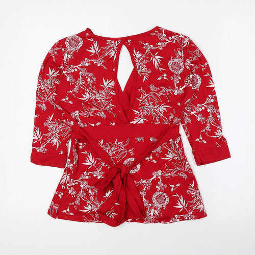 Zuppe Womens Red Floral Viscose Basic Blouse Size 10 V-Neck