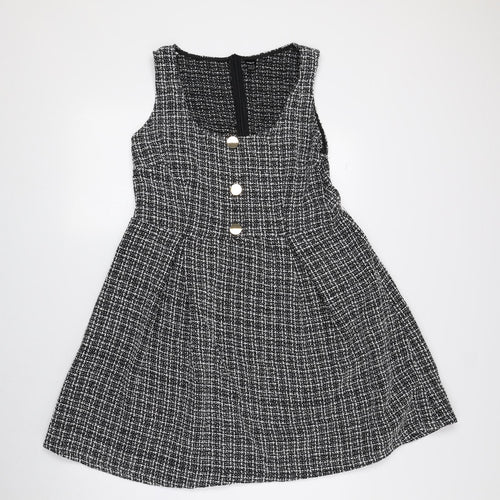 SheIn Womens Black Plaid Polyester Tank Dress Size L Scoop Neck Zip