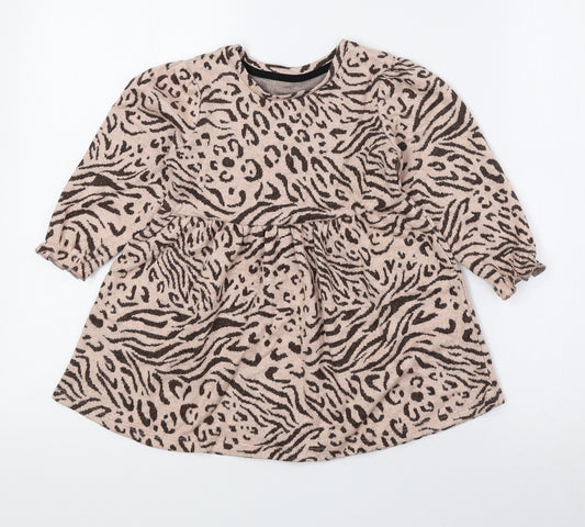 Front view of Matalan Brown Animal Print Polyester A-Line, size 18-24, Months Round Neck Pullover - Tiger Print