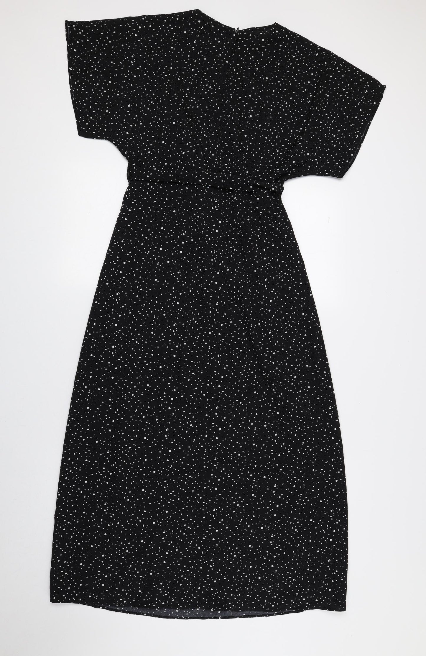 Nasty Gal Womens Black Polka Dot Polyester A-Line Size 8 V-Neck Zip