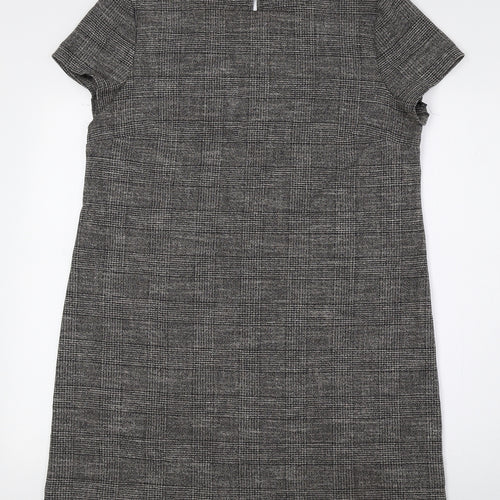 Zara Womens Grey Plaid Viscose Shift Size L Boat Neck Button